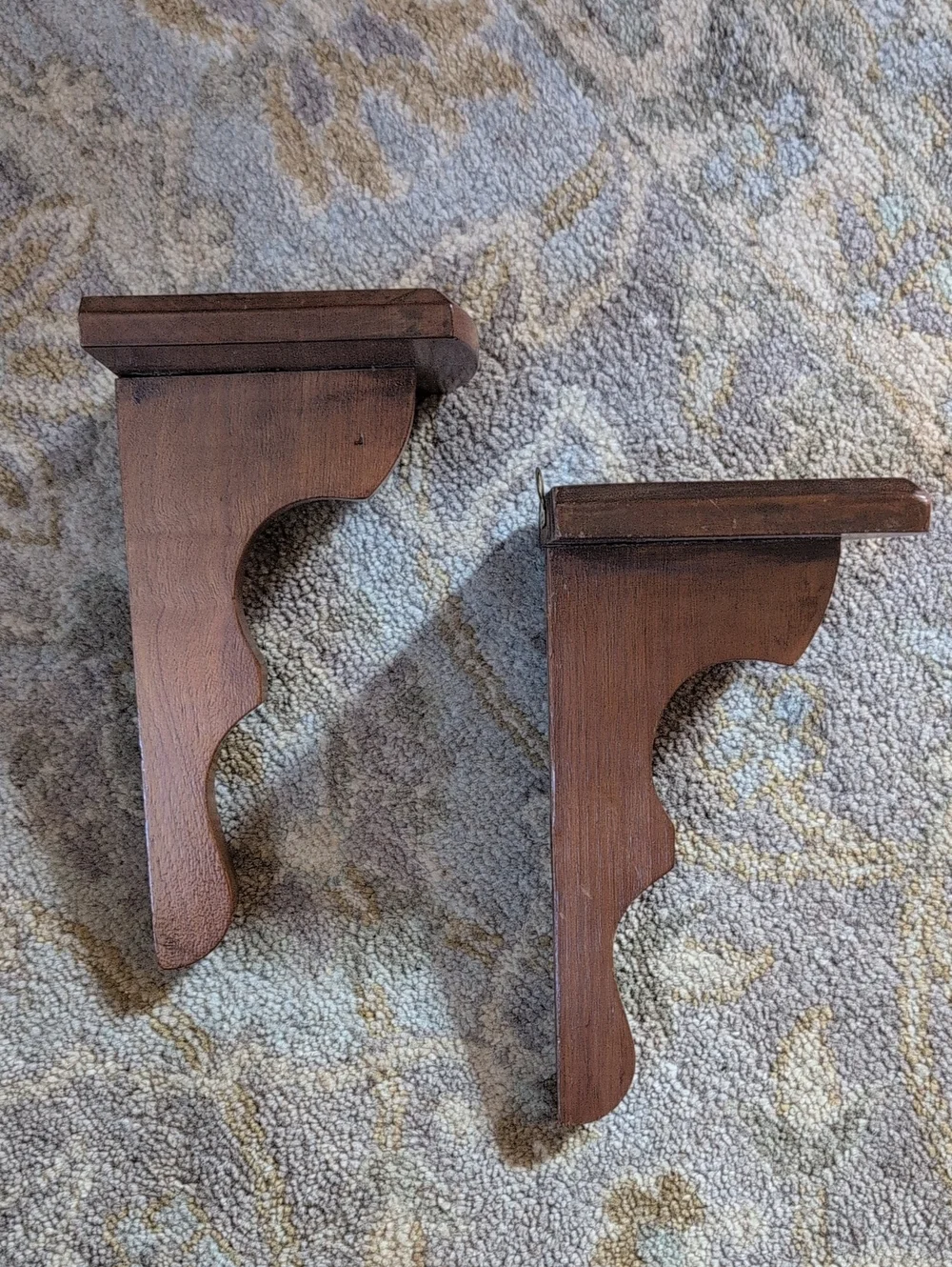 Vintage Wooden Wall Shelf Bracket Pair - Brown
